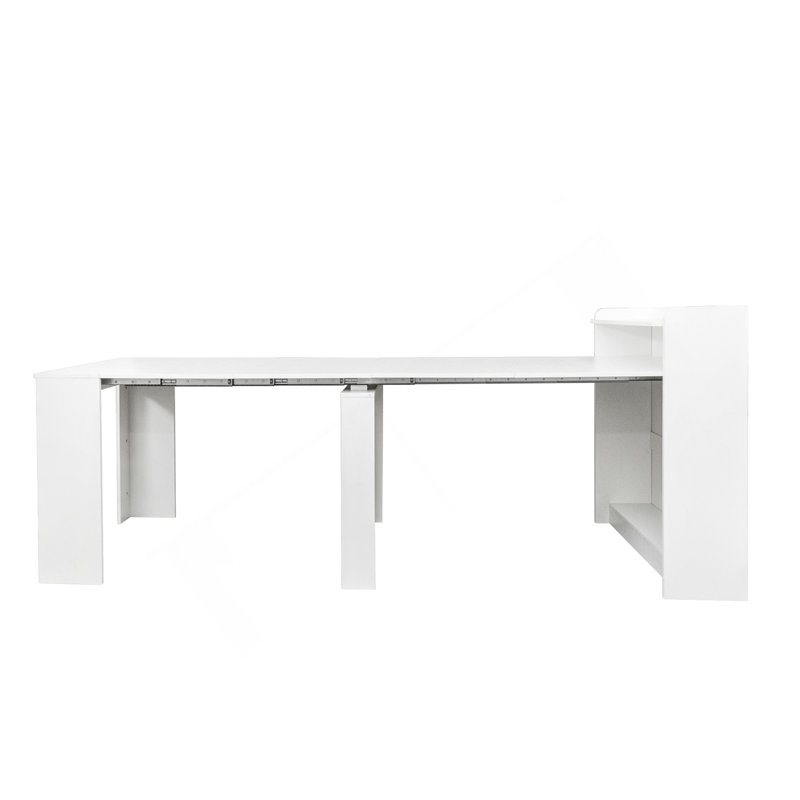 Table de salle à manger extensible moderne avec rangement, Blanc