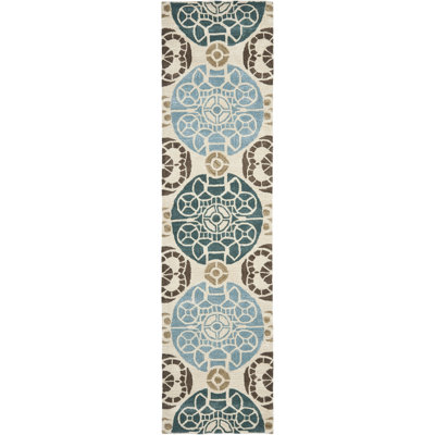 Tapis beige / bleu en laine / viscose touffeté à la main Eaton Wyndham