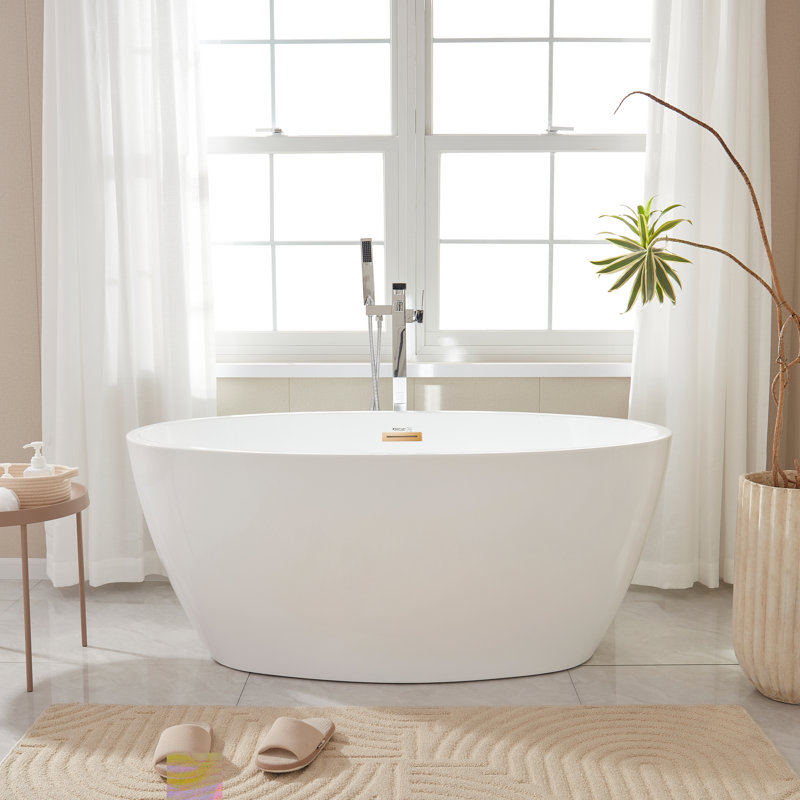 Baignoire autoportante en acrylique, Blanc / or titane, H 22,8 po x l 31,9 po x L 55,1 po