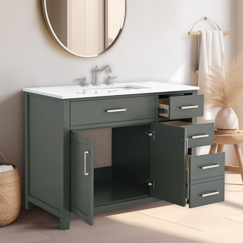 Tremolo 42" Single Bathroom Vanity With Engineered Marble Top, Vintage Green / Polished Nickel