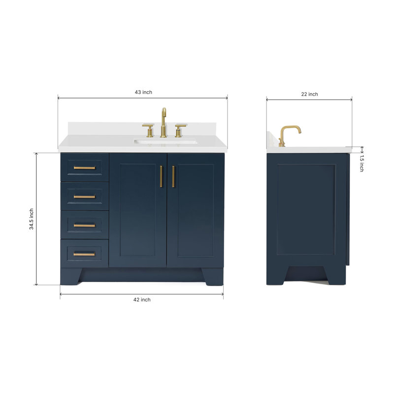 43 IN.  Single Bathroom Vanity, Midnight Blue, Rectangular, Right 