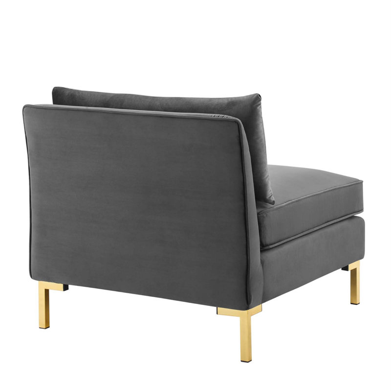 Gray Velvet Armless Chair with Gold Metal Legs