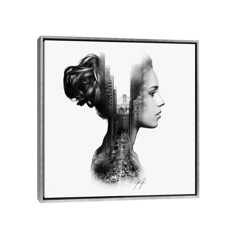 Impression d’art graphique « profile double exposition II » par Kathrin Federer, Silver Framed, Pas de tapis