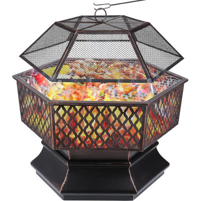 Newville Hexagon Iron Smokeless Fire Pit with Lid