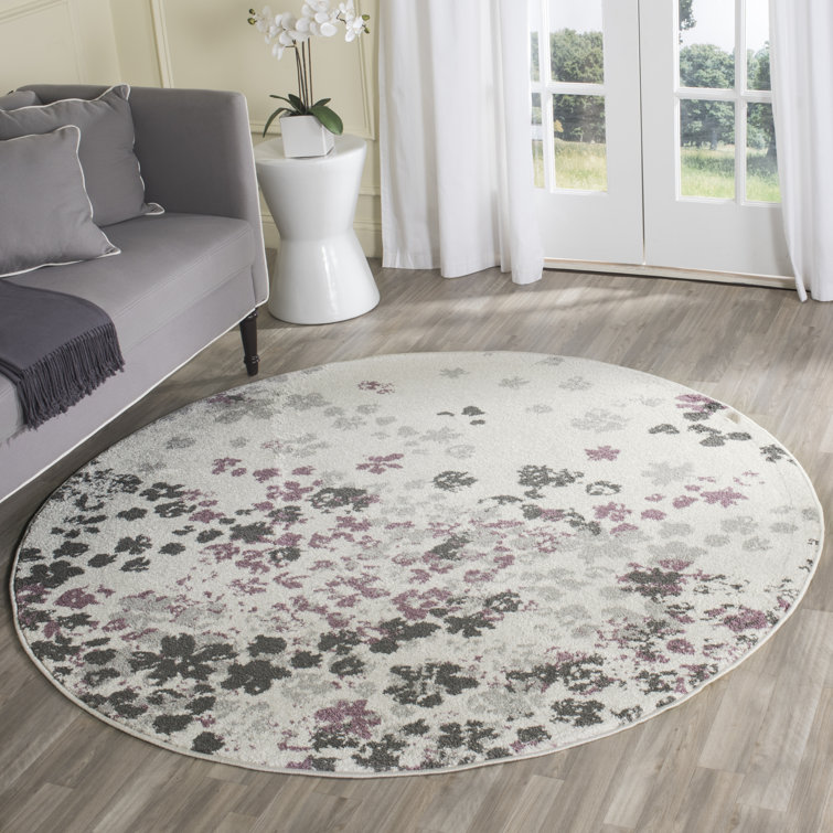 Makeba Floral Ivory/Gray/Purple Area Rug