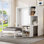 Lit escamotable mural simple avec bibliothèque, armoire supérieure, bureau extensible et rangement latéral, blanc