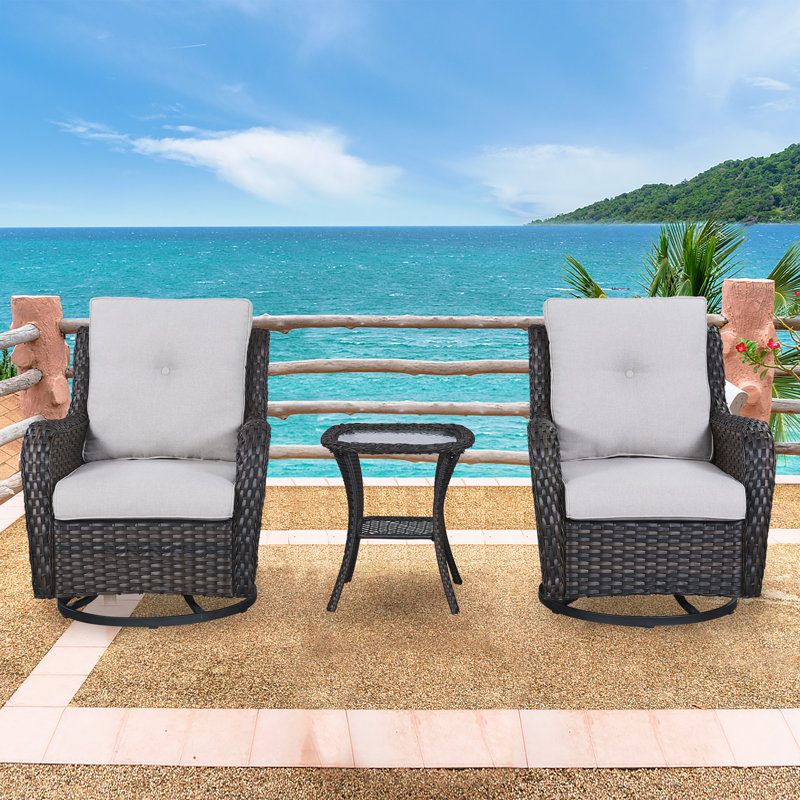 Patio Swivel Wicker Outdoor Rocking Chairs with Side Table, White