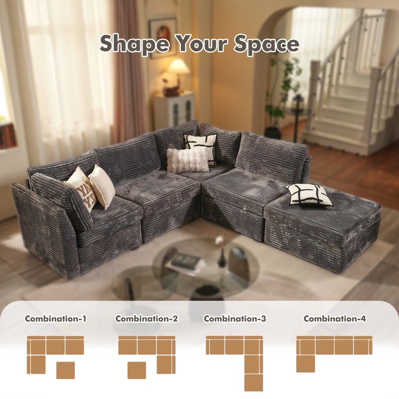 Canapé modulaire surdimensionné rembourré 5 pièces Viola, Gris
