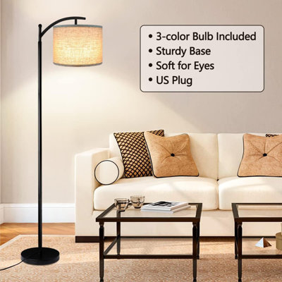 Floor Lamp For Living Room With 3 Color Temperatures LED Bulb, Standing Lamp Tall Industrial Floor Lamp For Bedroom, (9W LED Bulb, Wood Grain Pattern Lampshade Included) -Oil-Rubbed Bronze