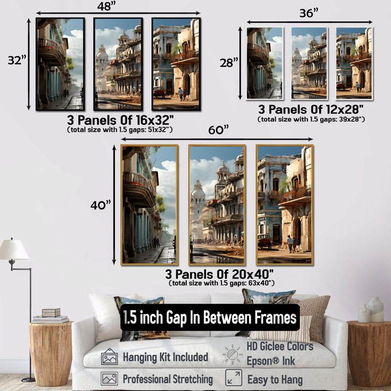Ensemble de salon cubain Colonail Architecture Heritage - Cuba Wall Art, Cadre flottant blanc, H 32 po x l 48 po x P 1 po