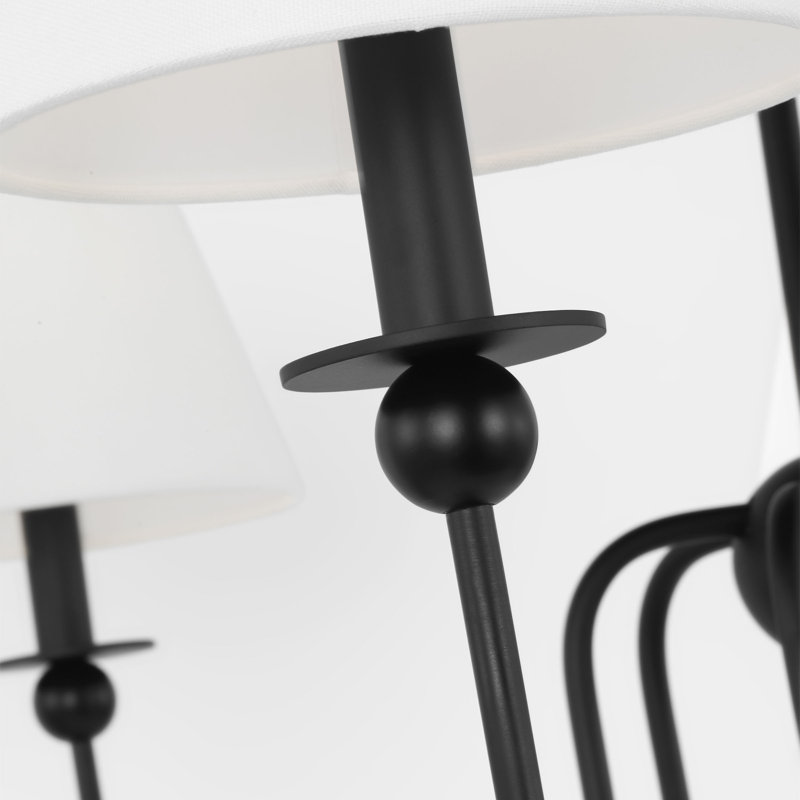 Lustre de salle à manger 6 lumières Elsay au fini noir minuit avec abat-jour en lin blanc, H 20 po x l 50 po x P 50 po