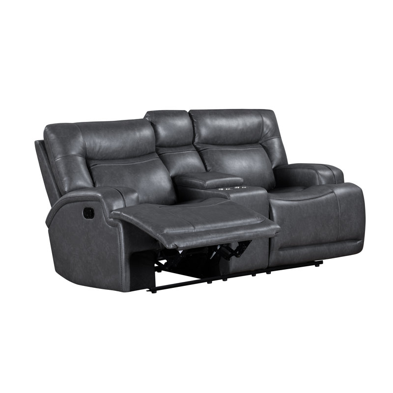 Causeuse Fuchs avec deux fauteuils inclinables gris, Manuel, Manuel - Bouton-poussoir