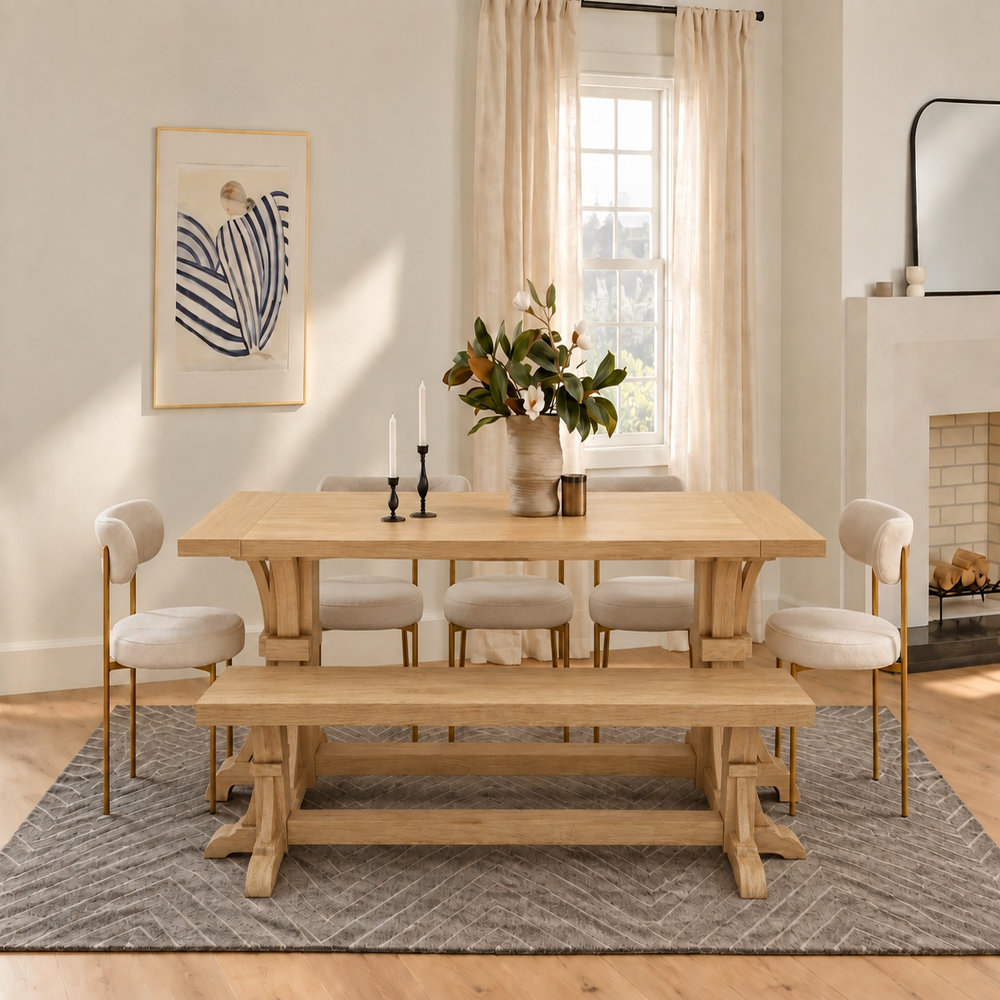 Extendable Dining Table, Rectangular, Ivory