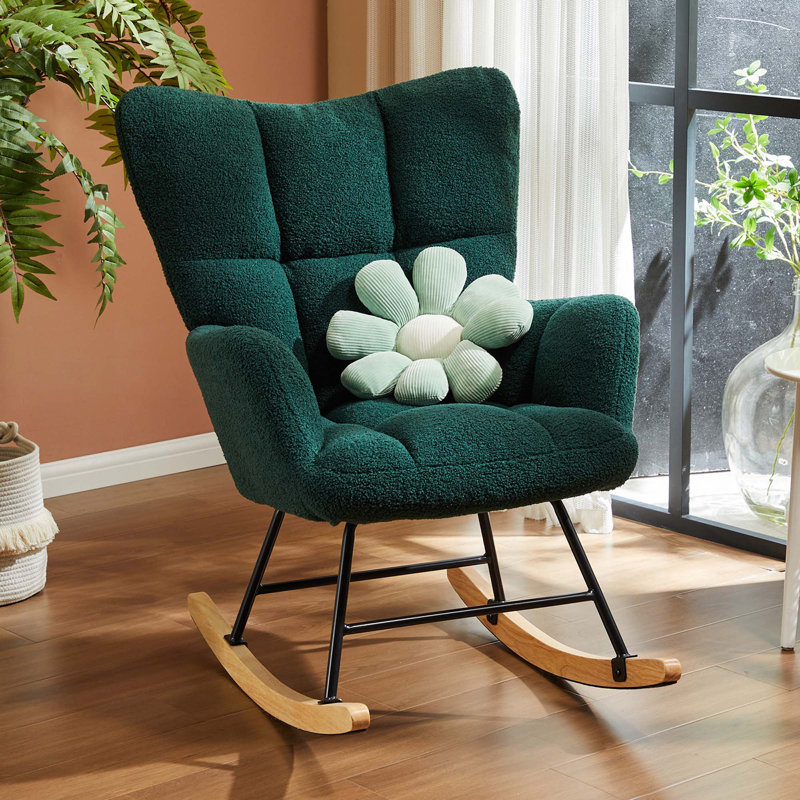 Kaelyb Upholstered Nursery Rocking Accent Chair, Green, 33.46" H x 22.8" W x 38.98" D