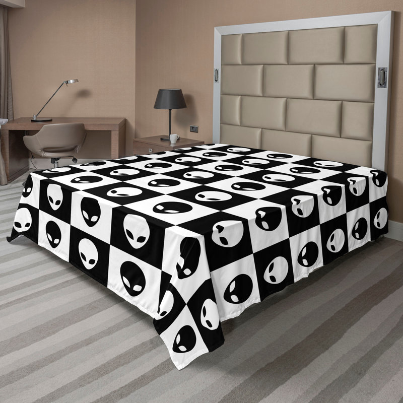 Drap plat moderne de style bohème Ambesonne, Charcoal Grey/White Checkered, Full Flat Sheet