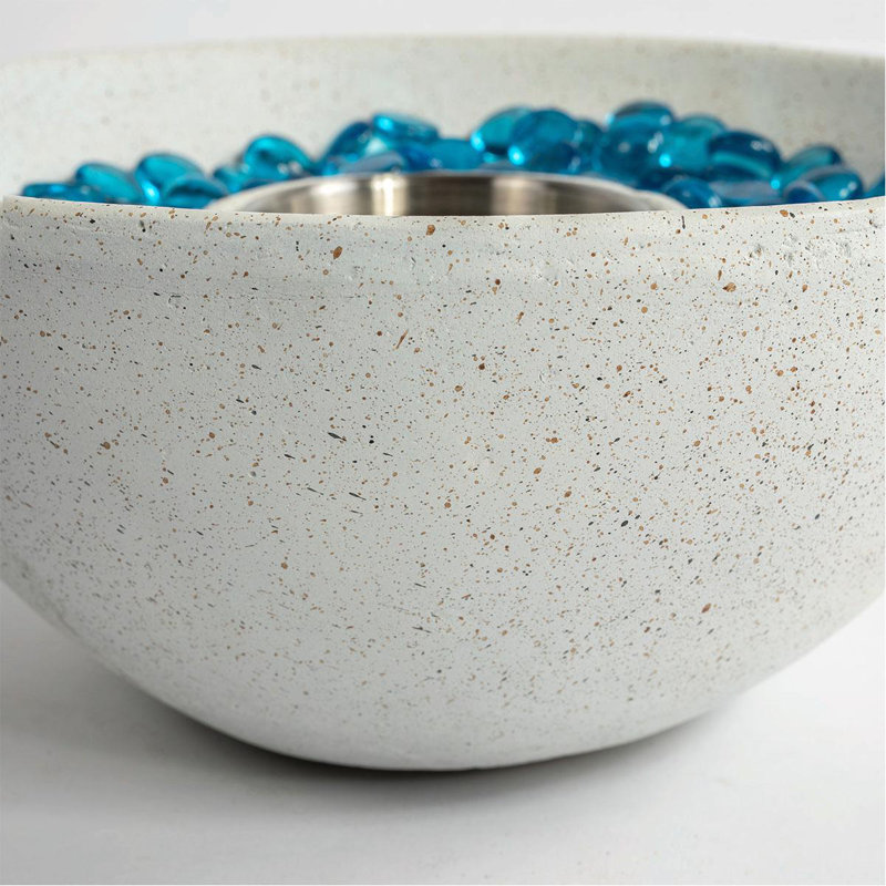 Round Concrete Tabletop Fireplace Wax burning Fire Pit Bowl - Indoor and Outdoor Use, White
