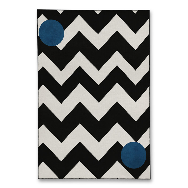 Tapis bleu tissé lavable rétro Mosso, 3'3" x 9'10"