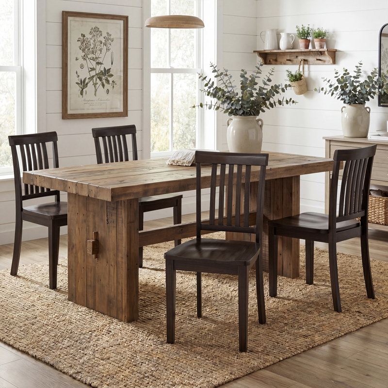 Slatted Back Dining Chair Solid Wood Side Chair, Dark Brown