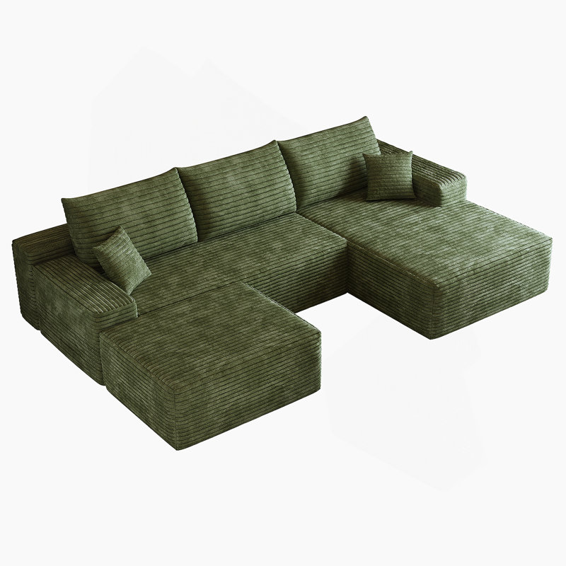 Canapé modulaire avec 1 repose-pieds, canapé rembourré avec méridienne orientée à droite, canapé en U pour le salon