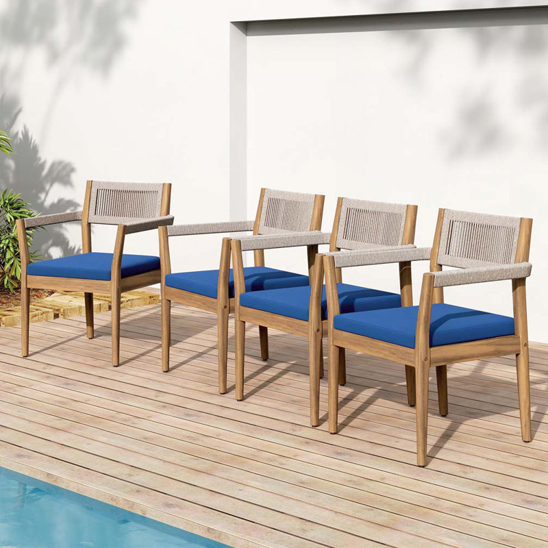 Acacia Wood Outdoor Dining Chairs, Navy