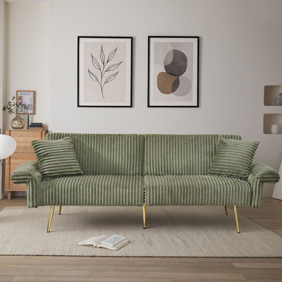 Modren Corduroy Upholstered Convertible Futon Sofa Bed with Gold Metal Legs by Mercer41