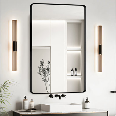 30 Inch Black Aluminium Frame Bathroom Mirror
