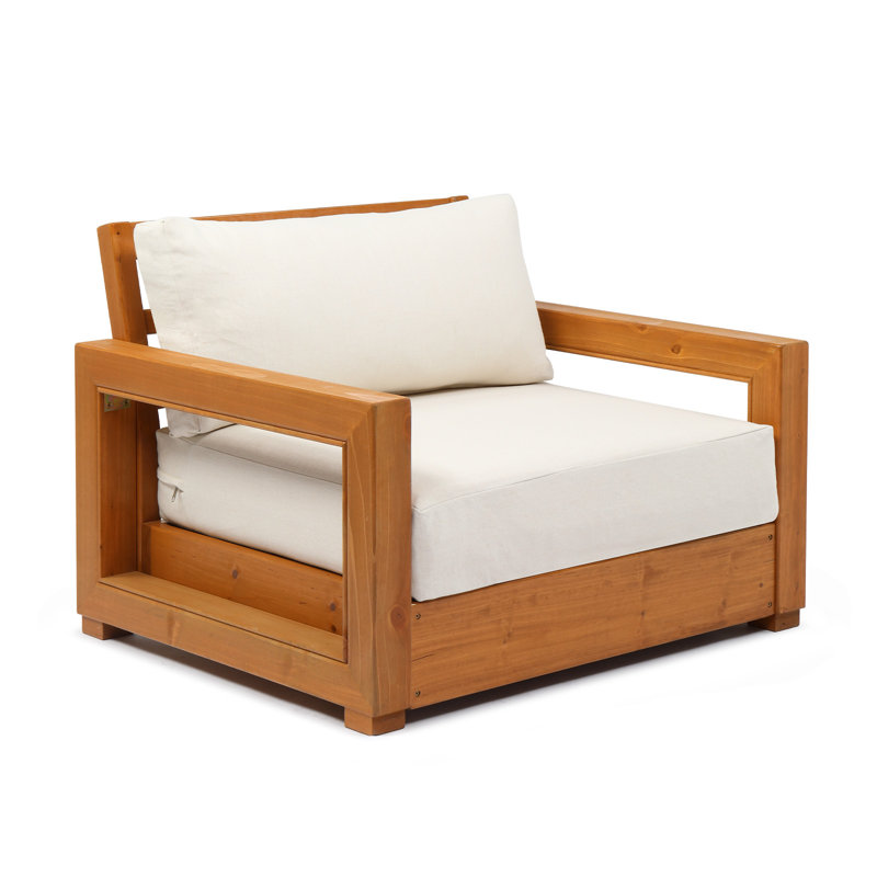 Fauteuil d'appoint d'extérieur en sapin massif avec coussins moelleux, Beige