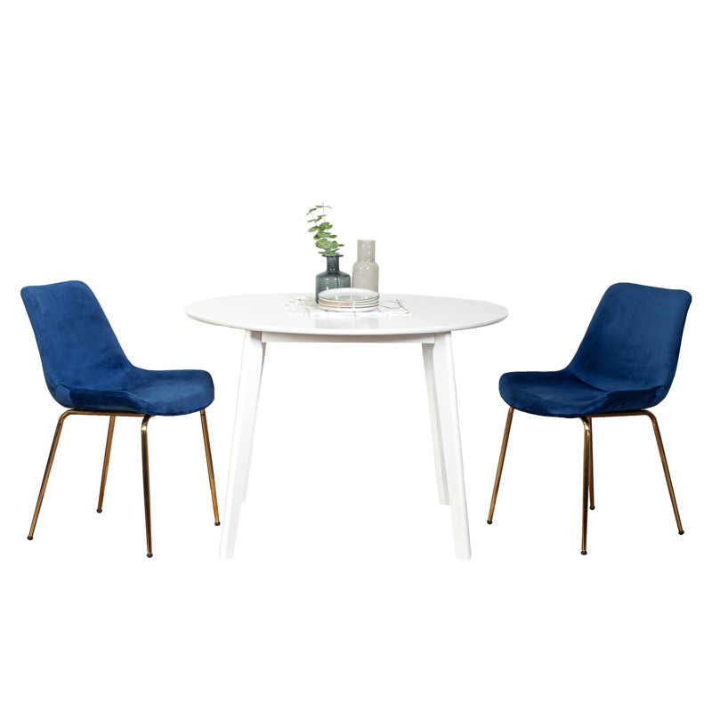 Ensemble de salle à manger contemporain 3 pièces - Table ronde blanche et 2 chaises, siège en velours et bois d'hévéa, chaise compacte et élégante avec revêtement artisanal