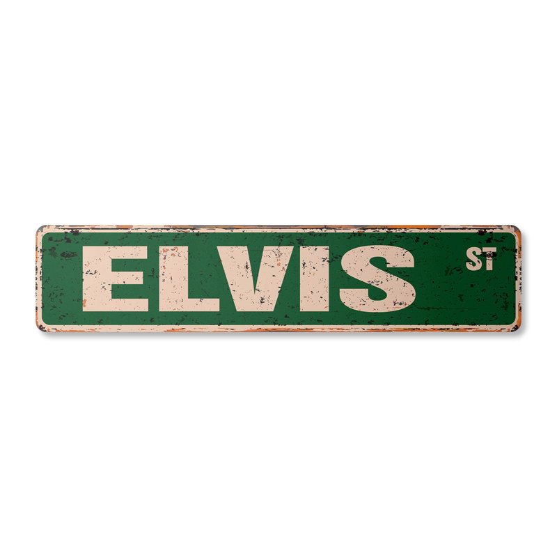 Plaque de rue en aluminium Elvis, H 4 po x l 18 po x P 0,1 po