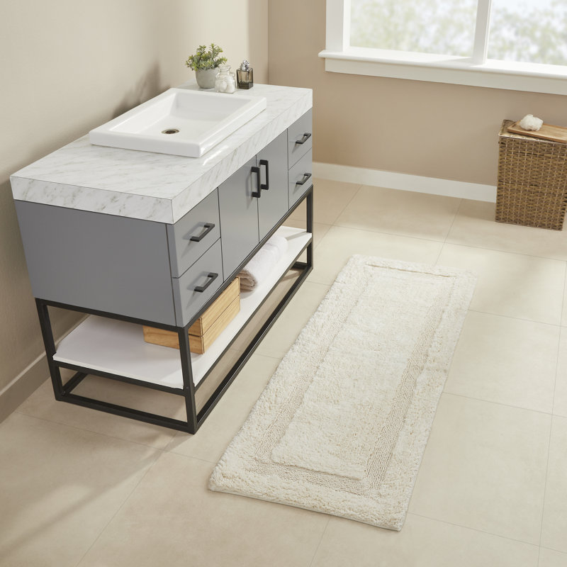 Tapis pour salle de bain en mélange de coton Fruggiero, Ivoire