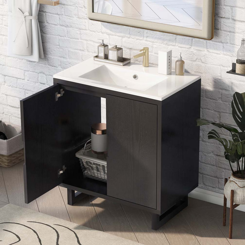 Bathroom Vanity with Resin Sink, Cabinets, Black