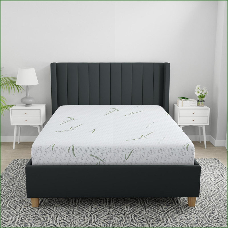 Matelas Matelas en mousse viscoélastique infusée de gel à double couche 10 pouces avec housse en bambou - simple | Blanc neige | Mousse