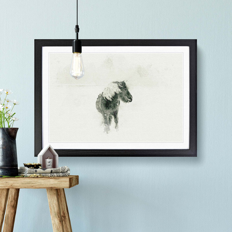 Wild Horse in Iceland in Abstract - Framed Print, 50cm H x 76cm W x 2cm D, Black