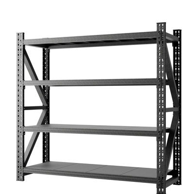 Étagère en métal robuste de 4000 lb pour entrepôt et garage, H 69 po x l 71 po x P 23,7 po, 4 tablettes réglables, noir, unité industrielle de rangement pour atelier, réglable