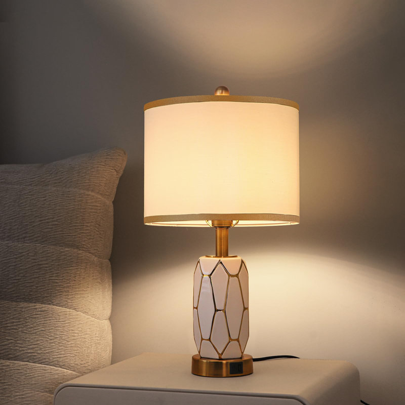 Cadence Metal USB Table Lamp, White, 22.5" H x 13" W x 13" D