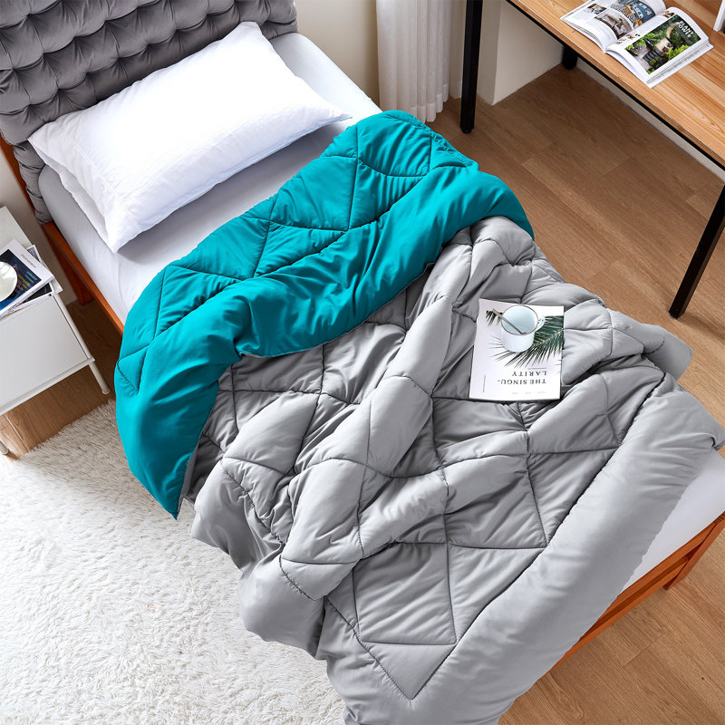 Édredon réversible pour lit simple TG, Gris / bleu sarcelle