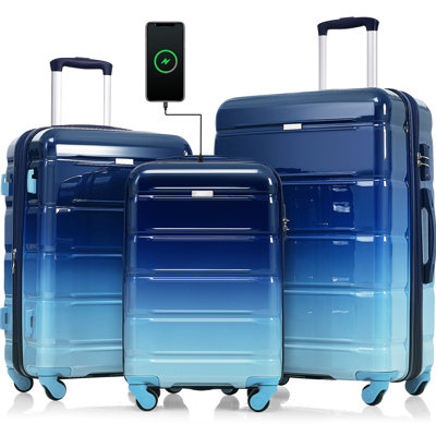 Luggage Set of 3, 20-inch with USB Port, Airline Certified Carry-on Luggage  , ABS+PC Hard Shell Luggage with Spinner Wheels