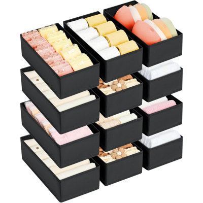 Drawer Organizer Boxes For Closet Storage - Adjustable Dresser Dividers For Underwear, Socks, Bras, Baby Clothes, Ties, And Belts - Set Of 12