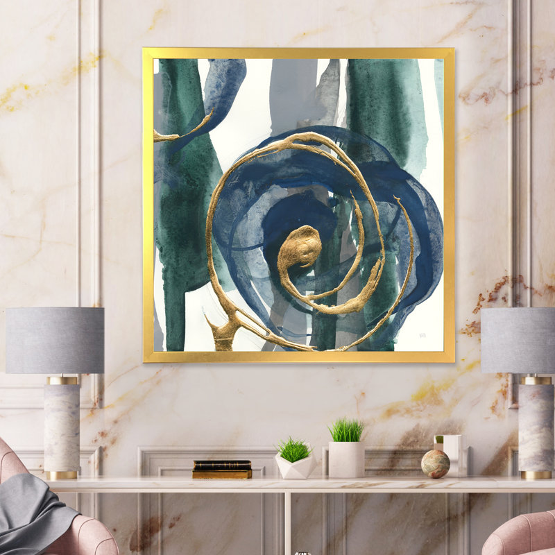 «Mettalic Indigo and Gold I», reproduction d'art sur toile, H 30 po x l 30 po x P 1 po, Cadre argenté