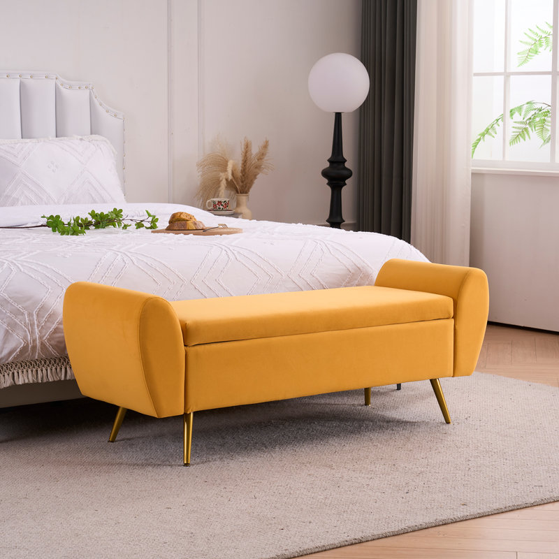 Elianna 55" Storage Bench End of Bed Ottoman for King Size Bed, Mustard Velvet
