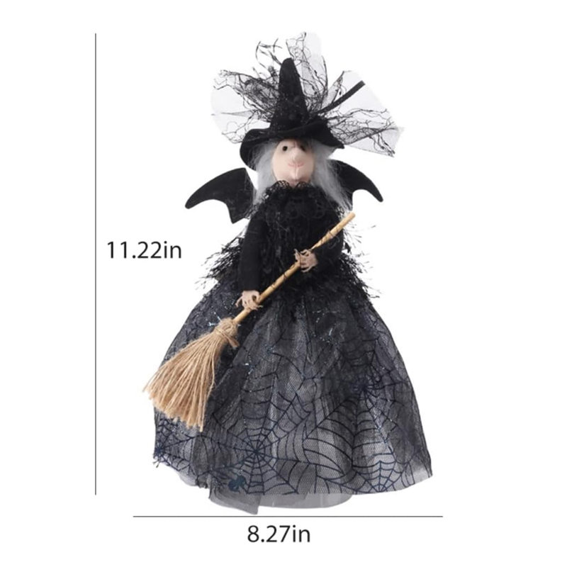 Décoration de dessus de sapin d'Halloween, robe de sorcière noire avec toile d'araignée