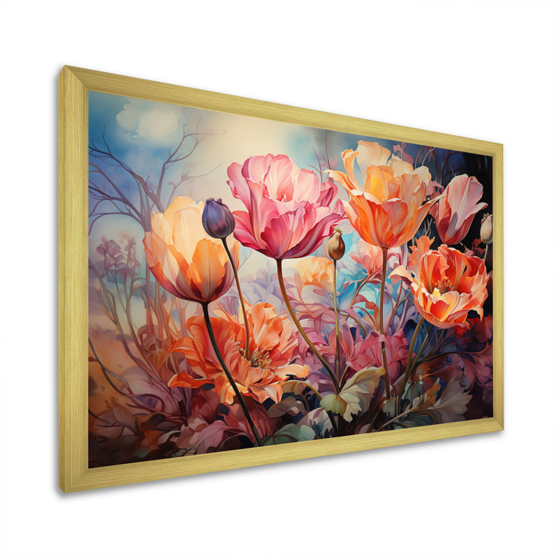 Tapisserie «Meadow Tulip» sur toile, Encadrement doré, H 30 po x l 40 po x P 1,5 po