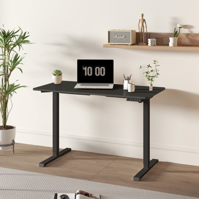 Bureau de travail électrique debout à hauteur réglable, Noir / Noir, H 46,85 po x l 55,12 po x P 28 po