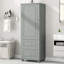 Grande armoire de rangement pour salle de bain, armoire de rangement autoportante avec deux tiroirs et tablette réglable, panneau de fibres à densité moyenne avec finition peinte-1268049956