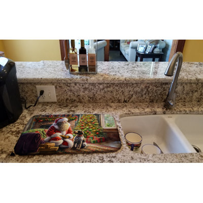 Wirehaired Pointing Griffon and Santa Claus Dish Drying Mat