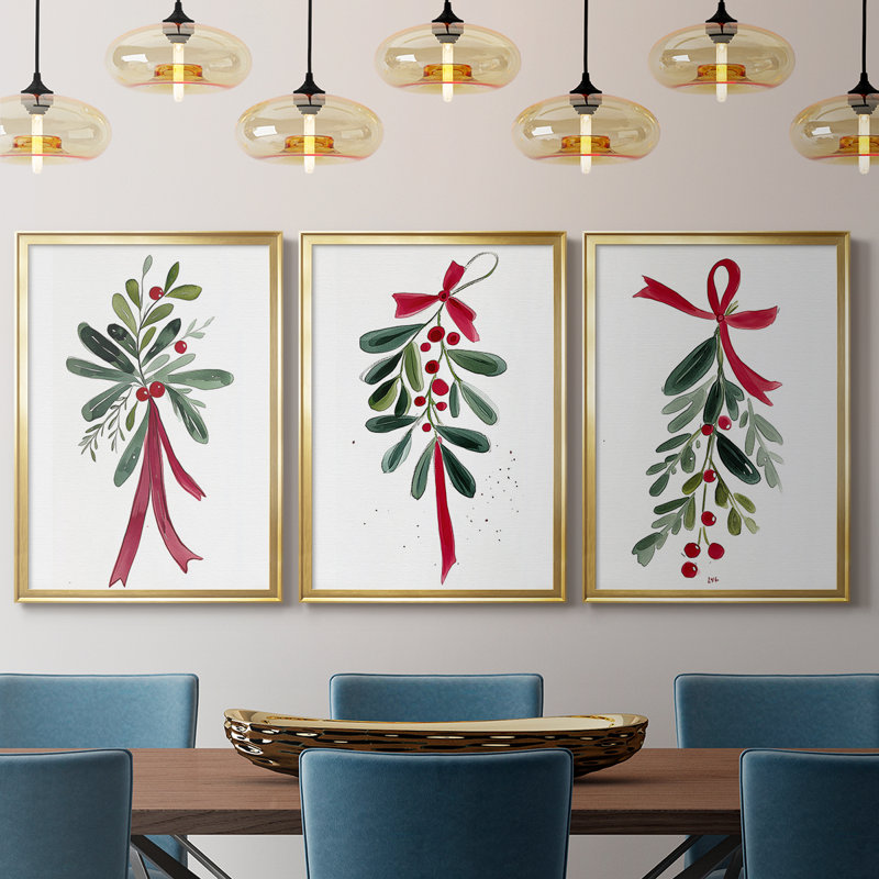 Christmas Holiday Art Cxxxi - Toile tendue avec châssis sur mesure - 3 pièces, H 39 po x l 81 po, Doré