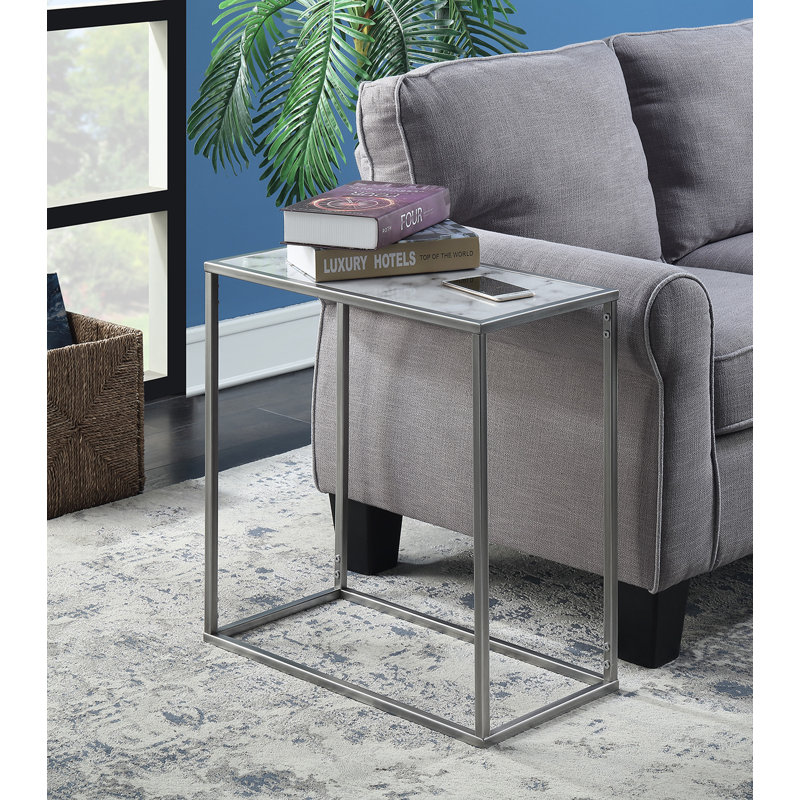 Table de bout Lombox, Doré, Imitation marbre blanc / argent