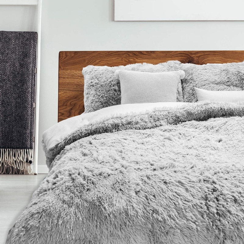 Polyester Duvet Cover, Gray, Queen Duvet Cover + 2 Standard Shams