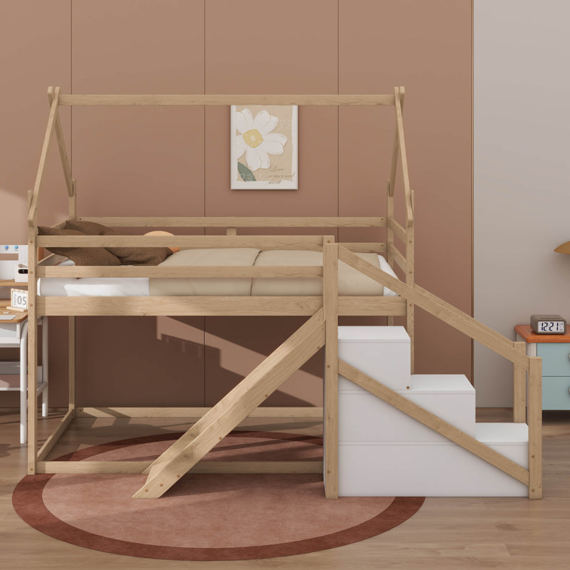 Twin-Over-Twin House-Style Loft Or Bunk Bed Design, Natural