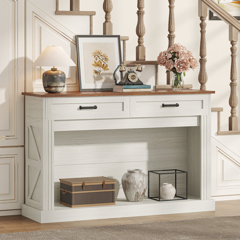 47" Console Table, 2-Tier Entryway Table with 2 Storage Drawers